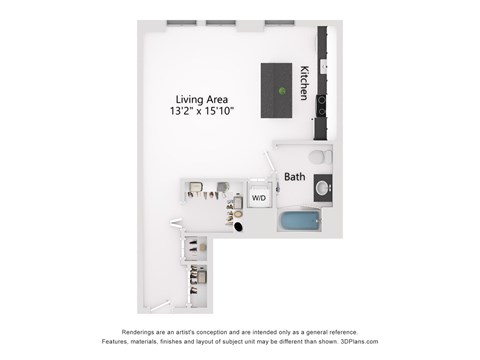 Floor plan for studio, 1 bath, 540 sqft